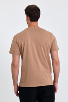 Erkek Slim Fit %100 Pamuk Bisiklet Yaka Basic Tişört KARAMEL