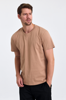 Erkek Slim Fit %100 Pamuk Bisiklet Yaka Basic Tişört KARAMEL