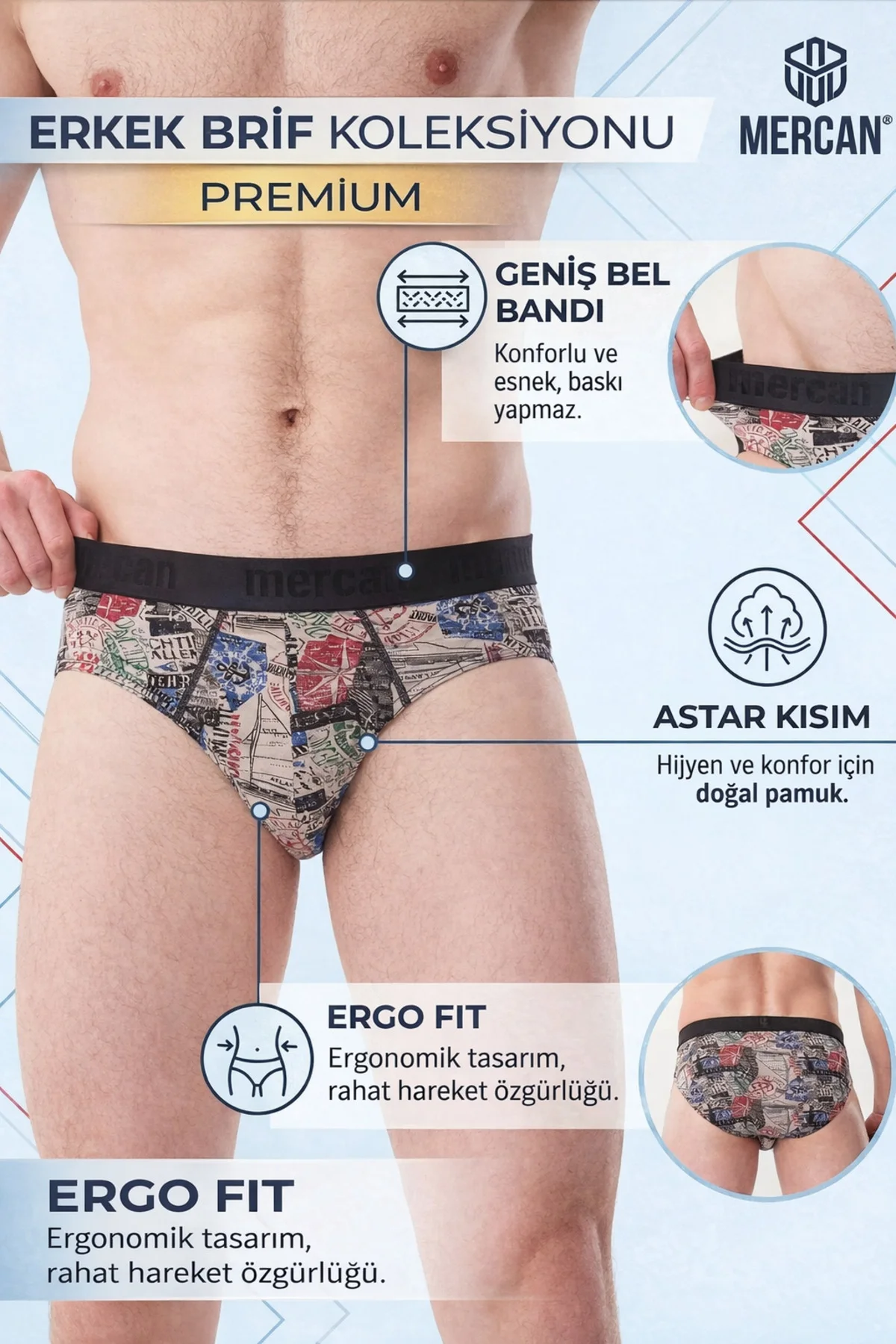 Erkek Slip Geyik-Şişe-Rota Desenli 3'lü Paket