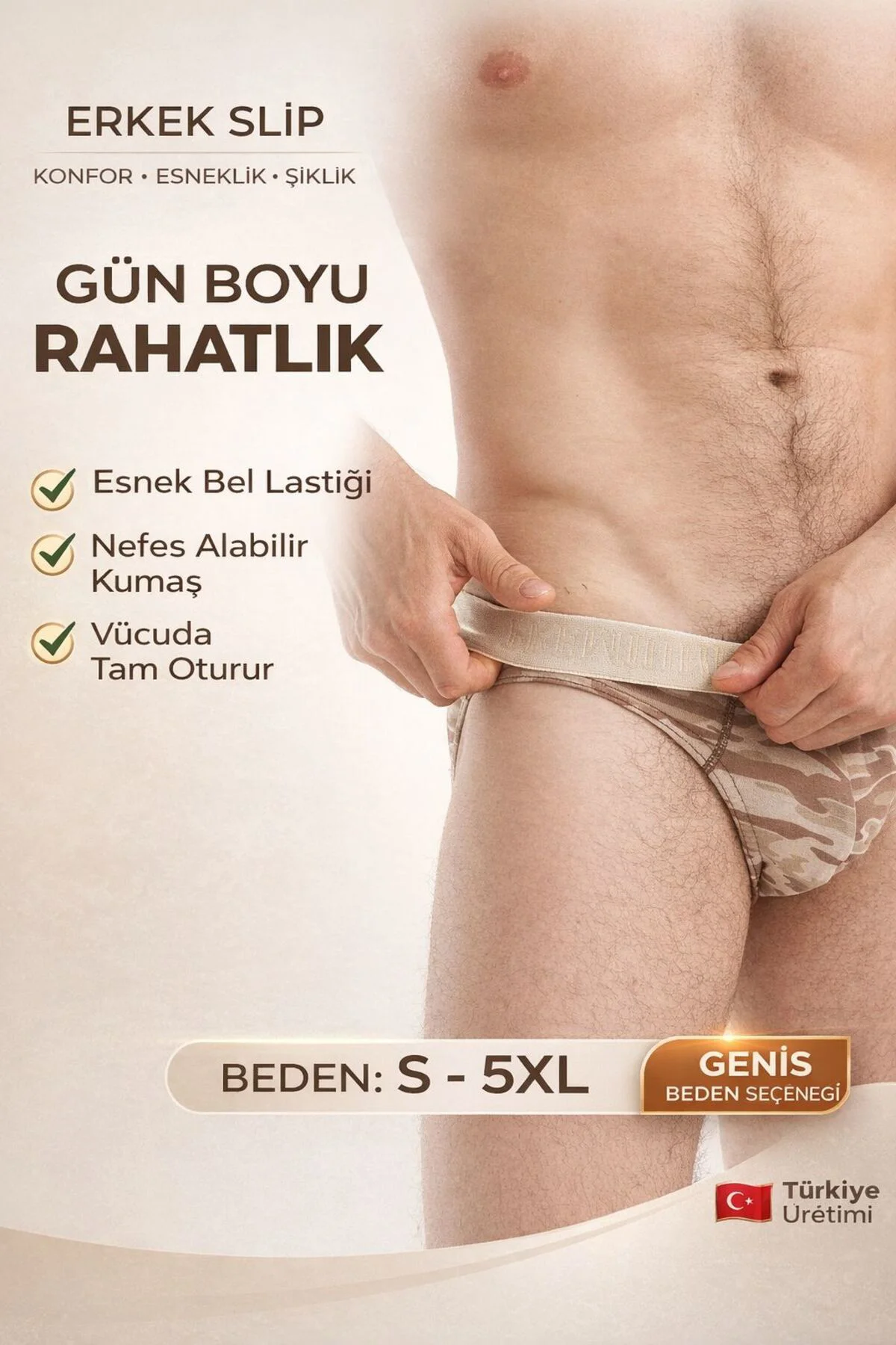 Erkek Slip Kamuflaj Desenli Pamuklu Esnek İç Çamaşırı (4 Renk Seç
