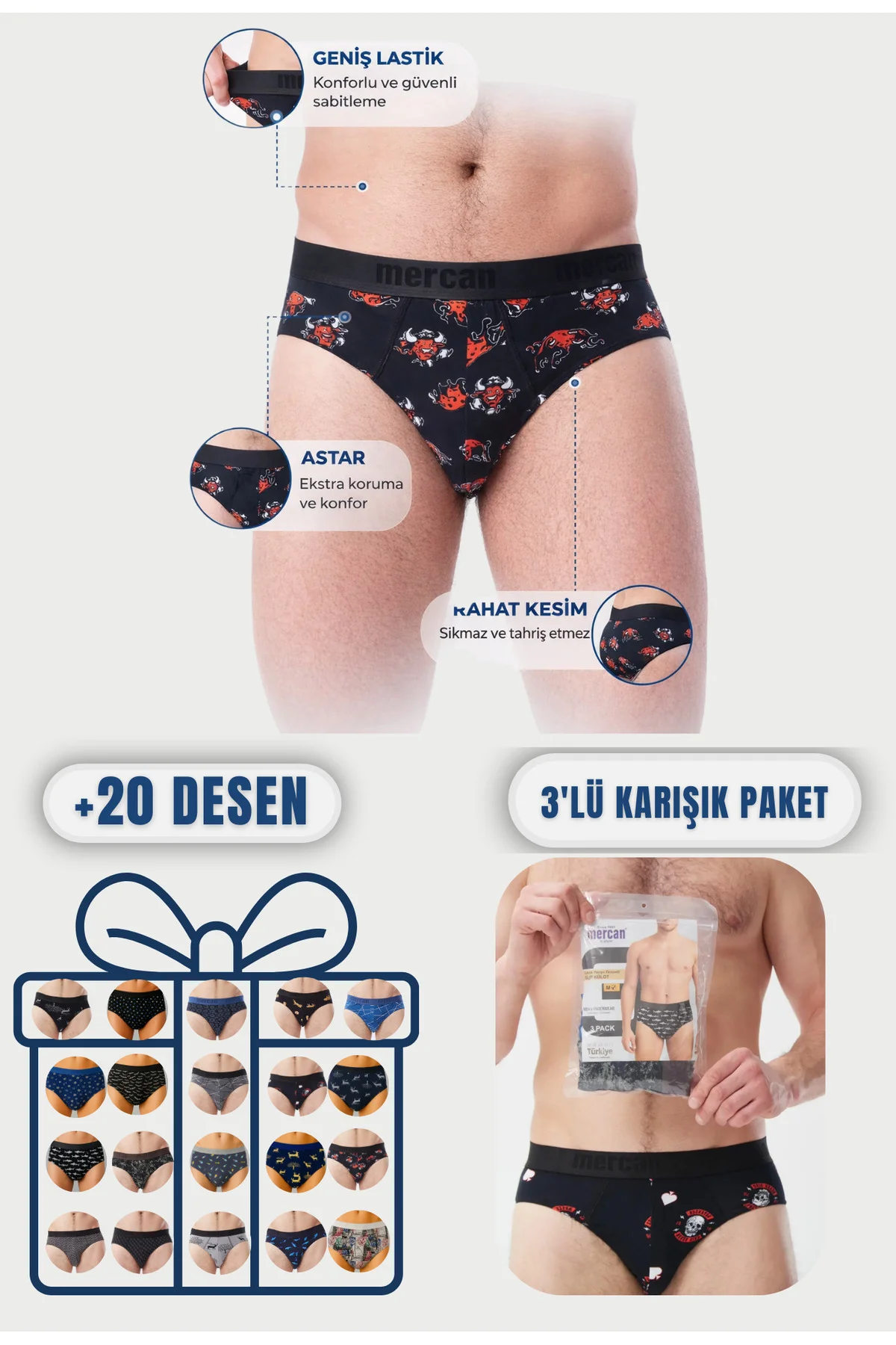 Erkek Slip Külot Karışık Desenli 3'lü
