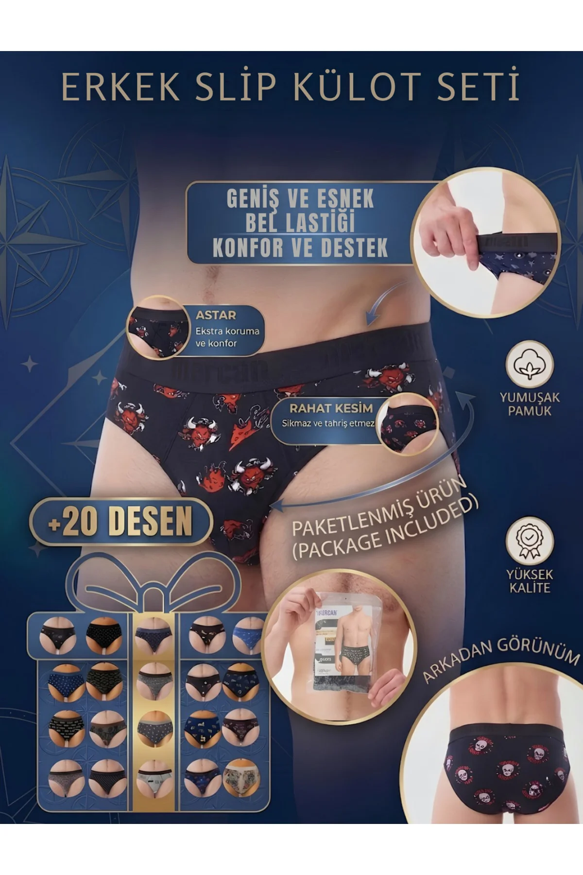 Erkek Slip Külot Karışık Desenli 3'lü