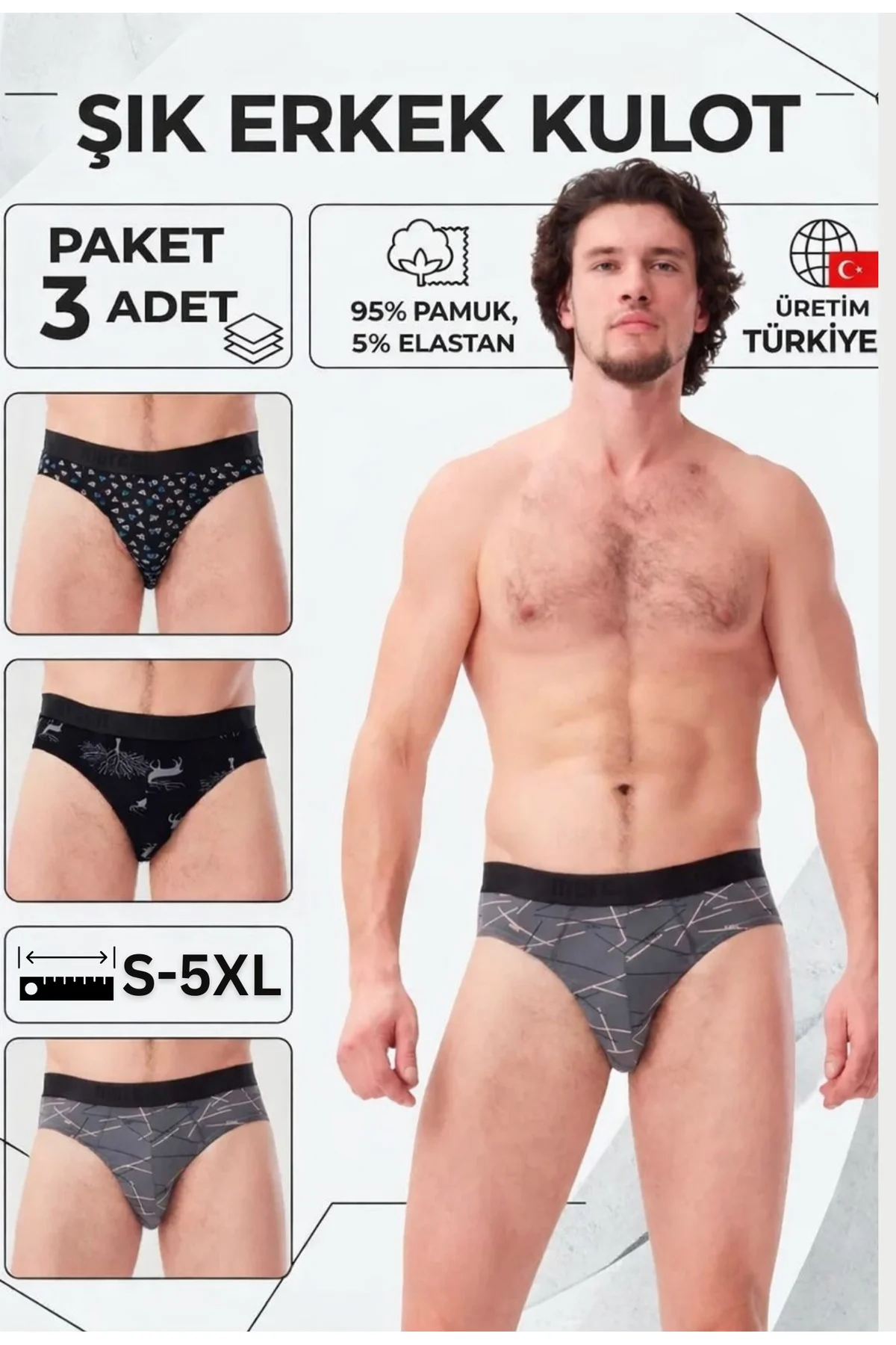 Erkek Slip Külot Karışık Desenli 3'lü