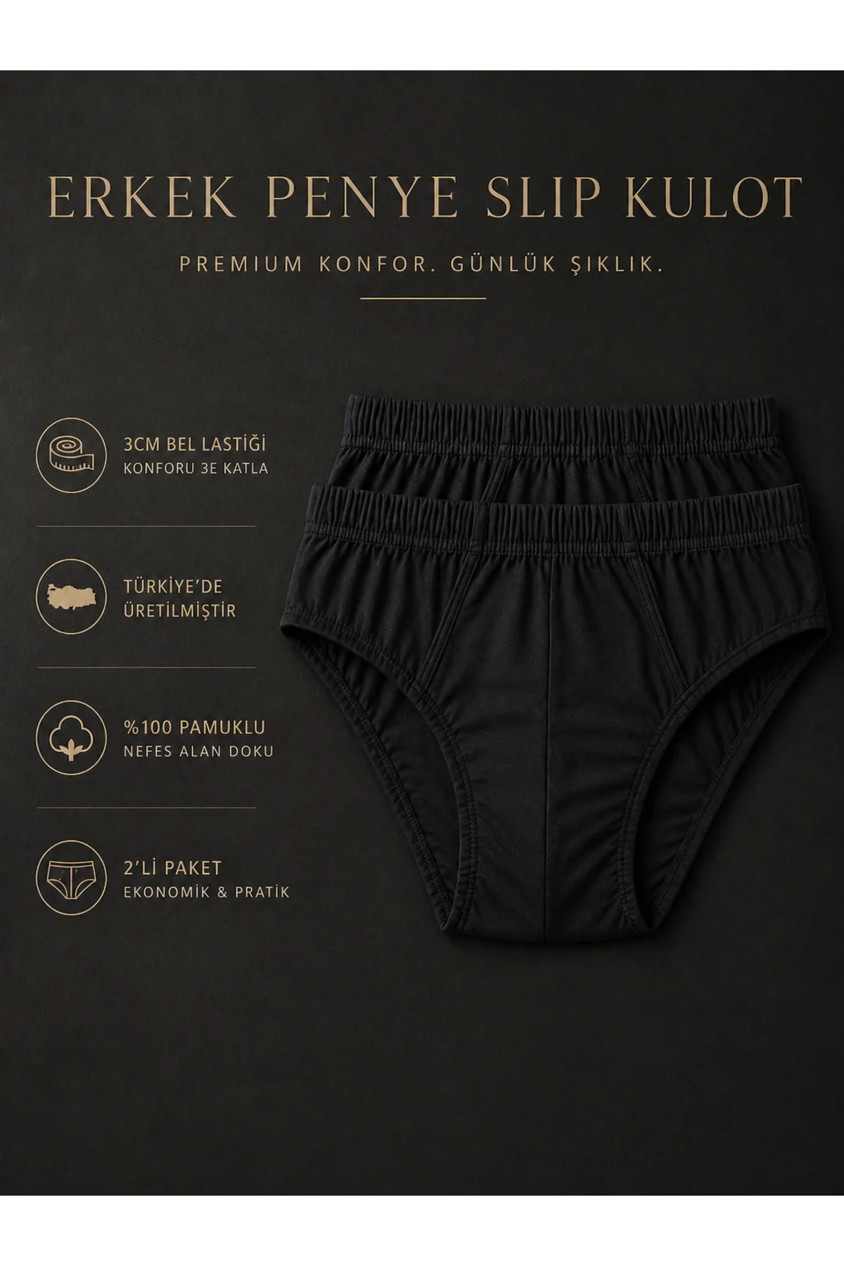 Erkek Slip Külot Açık Gri 2'li Paket 3cm Bel Lastiği