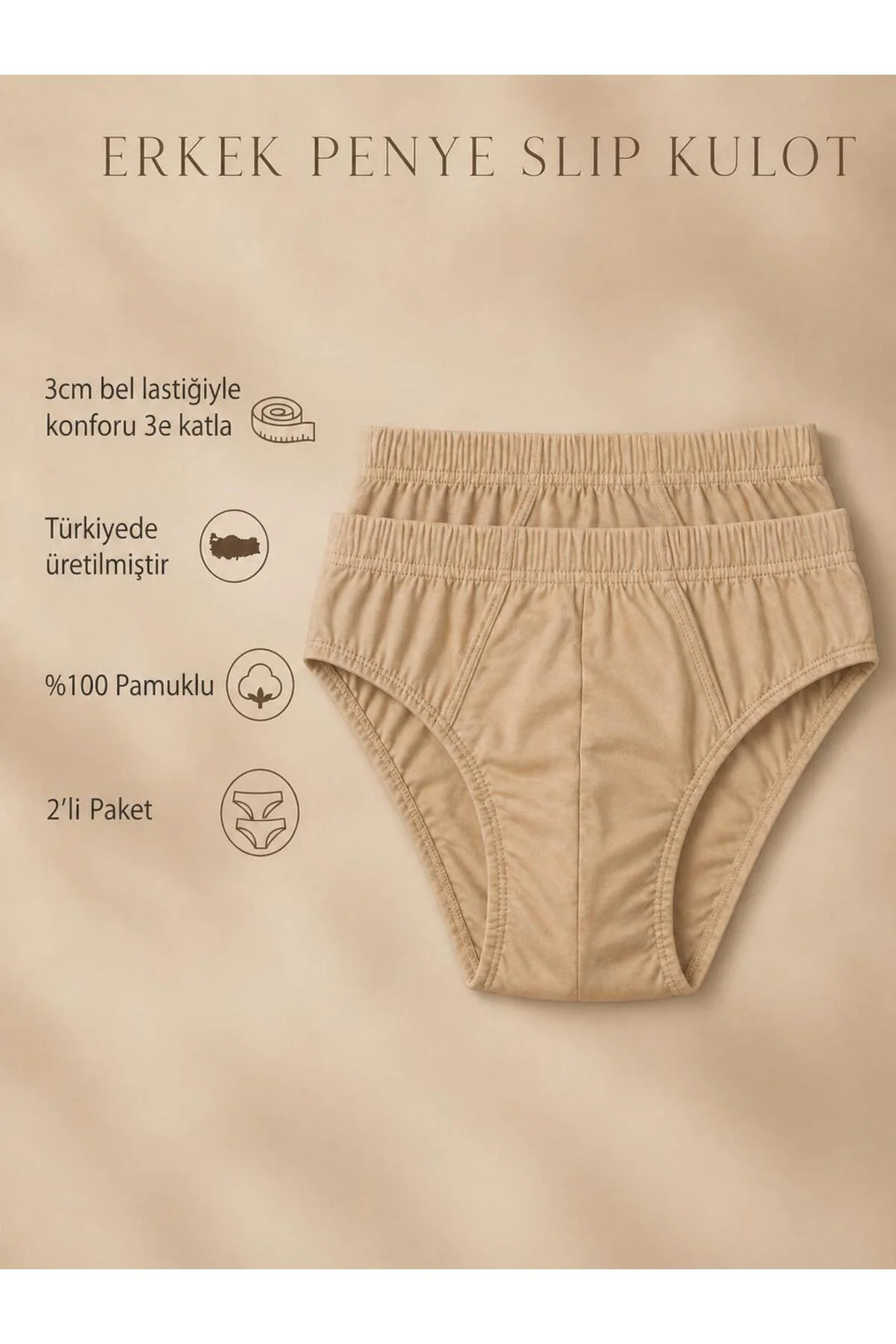 Erkek Slip Külot Ten Rengi 2'li Paket 3cm Bel Lastiği