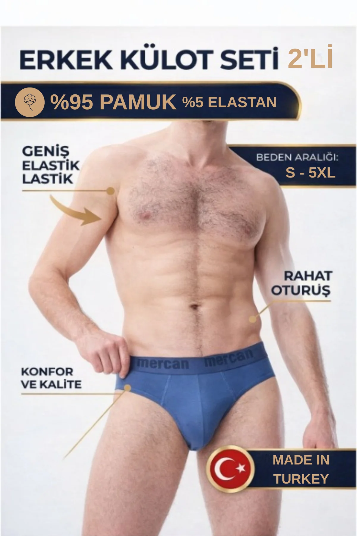 Erkek Slip Mavi Renk 2'li Paket