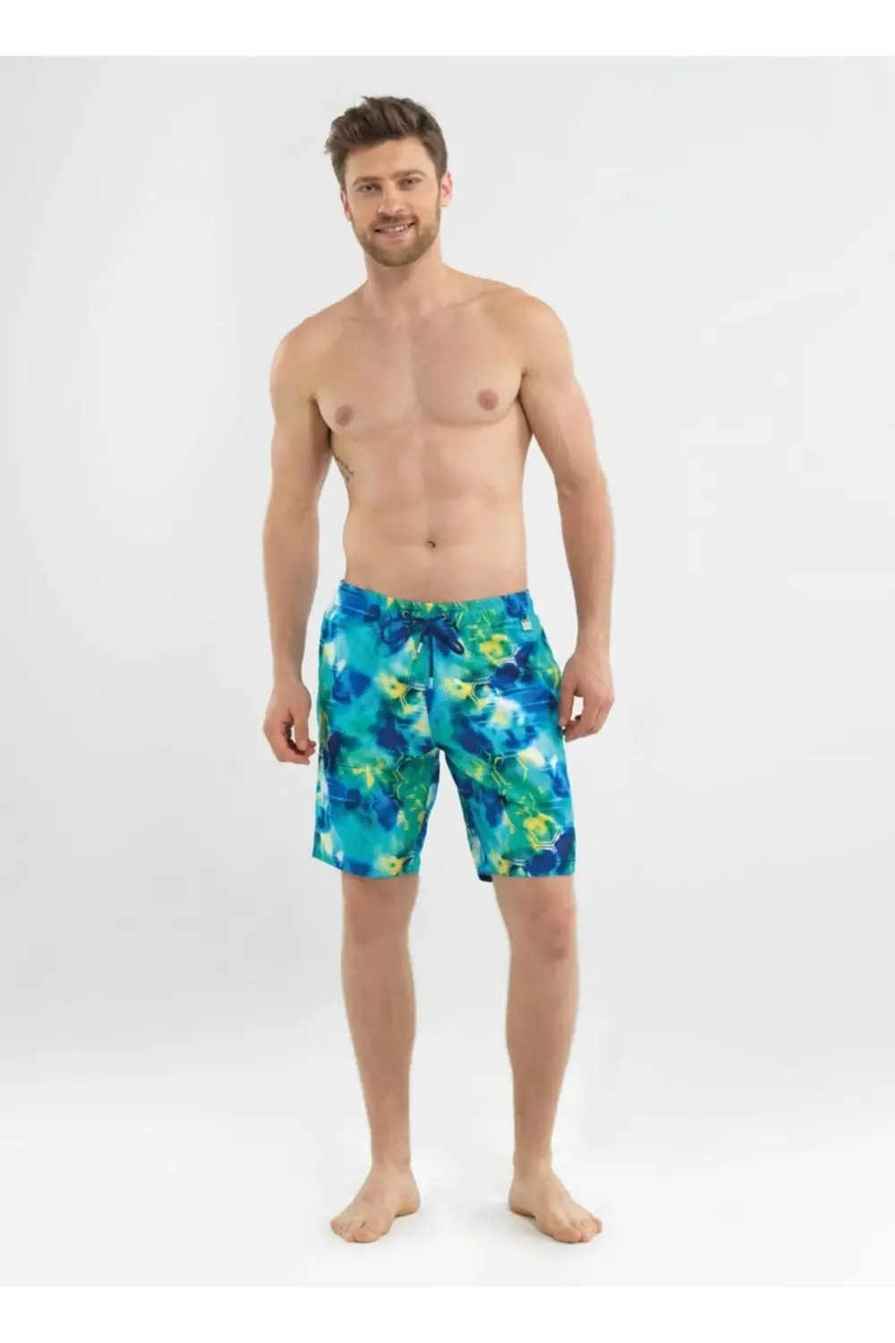 Erkek Şort Mayo - 8567 - Yeşil Spor Baskılı