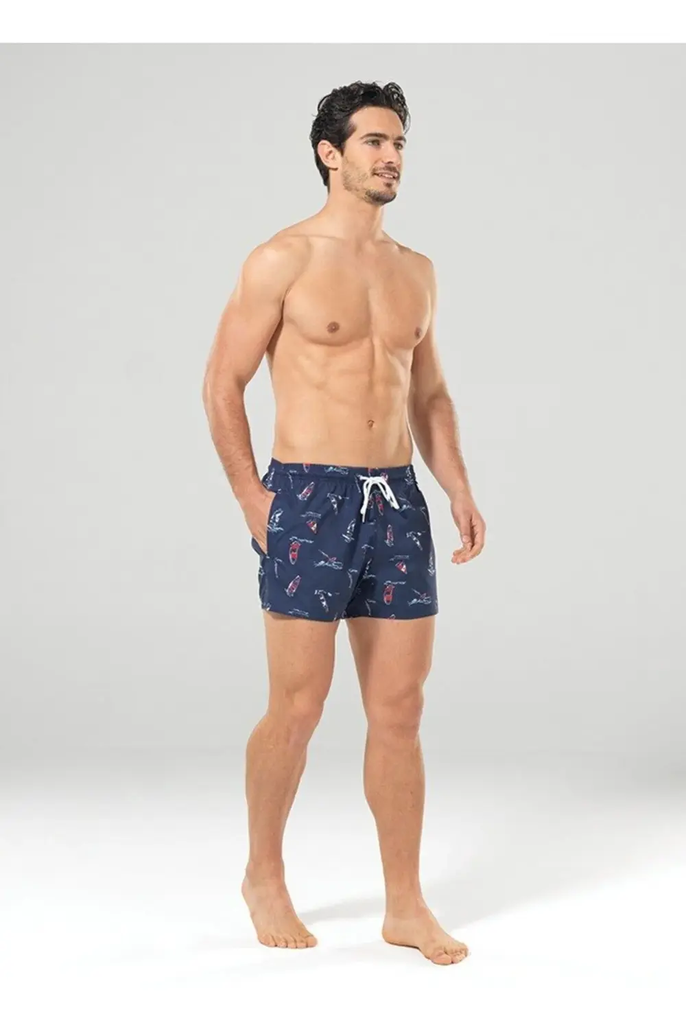 Erkek Şort Mayo 8802 - Lacivert Yelkenli Desenli