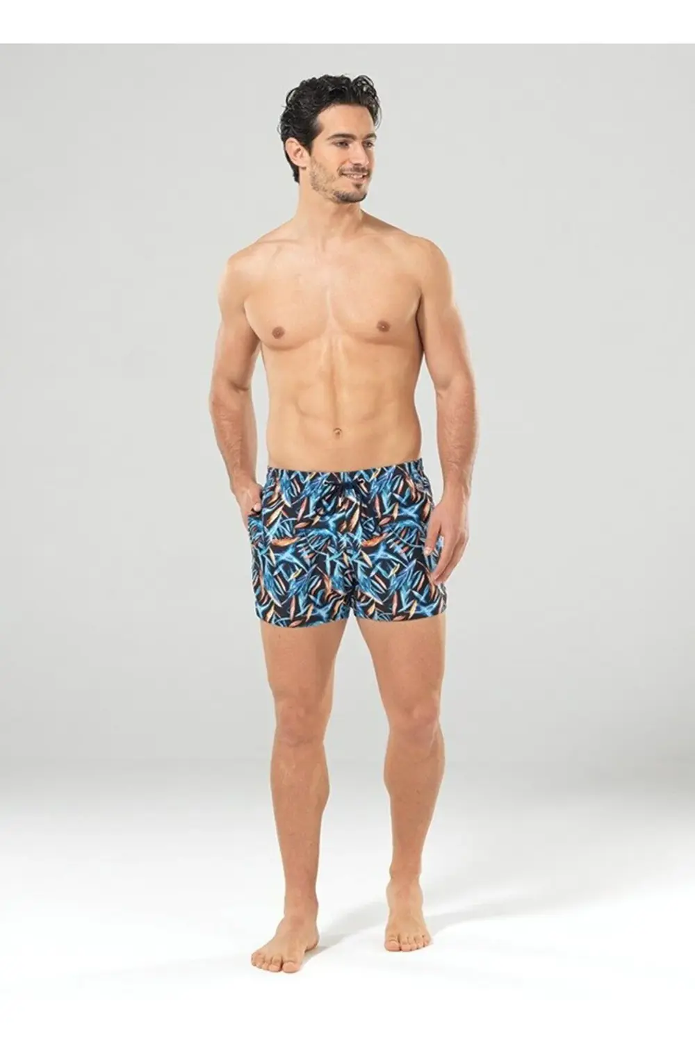 Erkek Şort Mayo 8806 - Siyah Yaprak Baskılı