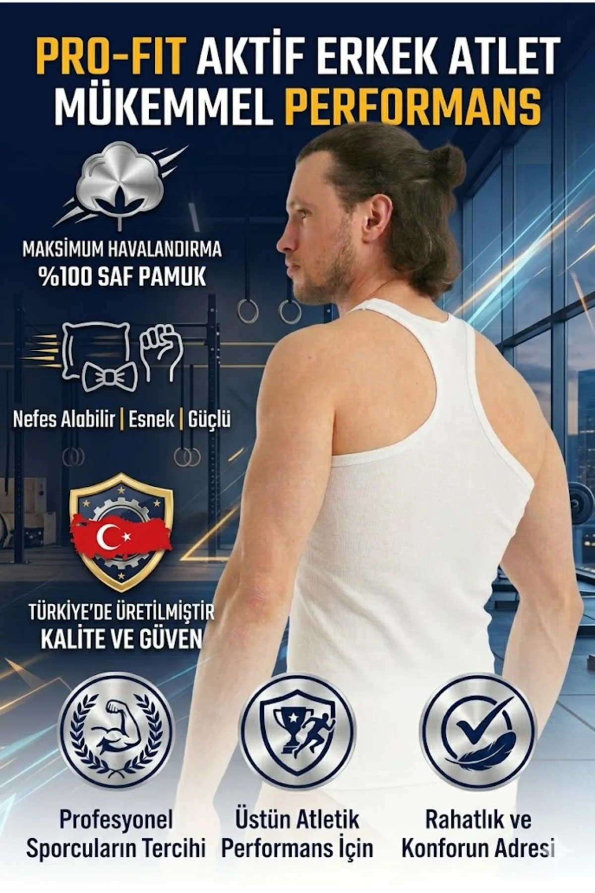 Erkek Spor Atlet Beyaz %100 Pamuklu Asimetrik Kesim Bisiklet Yaka
