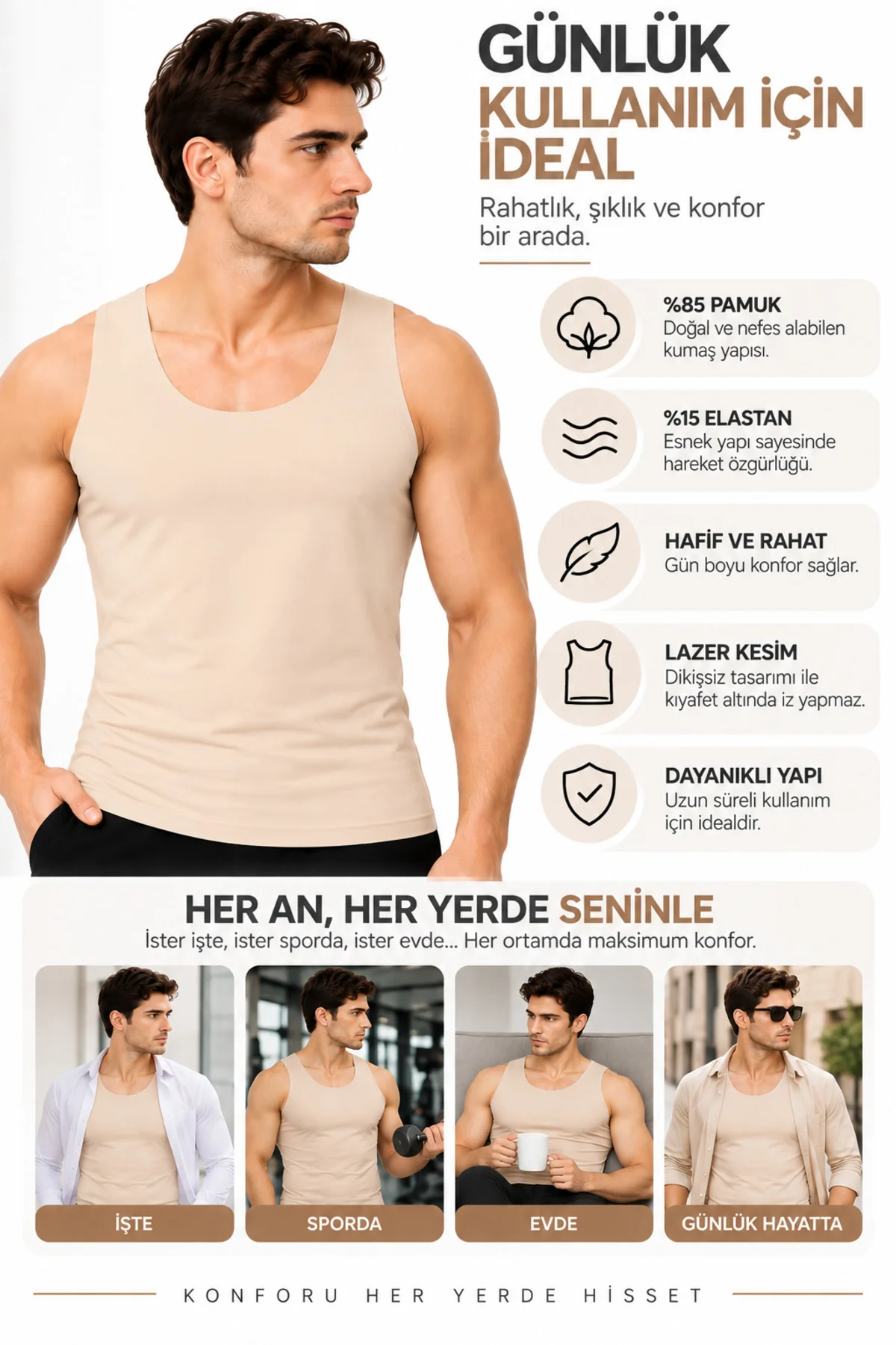 Erkek Ten Rengi Lazer Kesim Atlet Pamuklu Esnek Dikişsiz İz Yapmayan Rahat Günlük İç Giyim S-3XL Erkek Ten Rengi Lazer Kesim Atlet Pamuklu Esnek Dikişsiz İz Yapmayan Rahat Günlük İç Giyim S-3XL