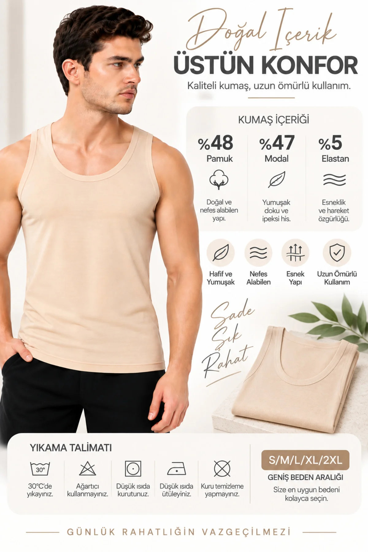 Erkek Ten Rengi Modal Atlet Pamuklu Esnek Nefes Alan Yumuşak Günlük İç Giyim S M L XL 2XL Erkek Ten Rengi Modal Atlet Pamuklu Esnek Nefes Alan Yumuşak Günlük İç Giyim S M L XL 2XL