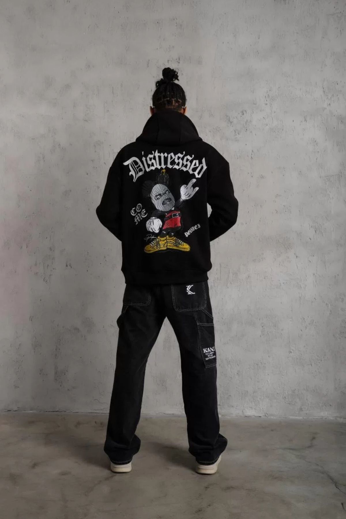 Erkek Üç Iplik Baskılı Kapüşonlu Sweat - Siyah