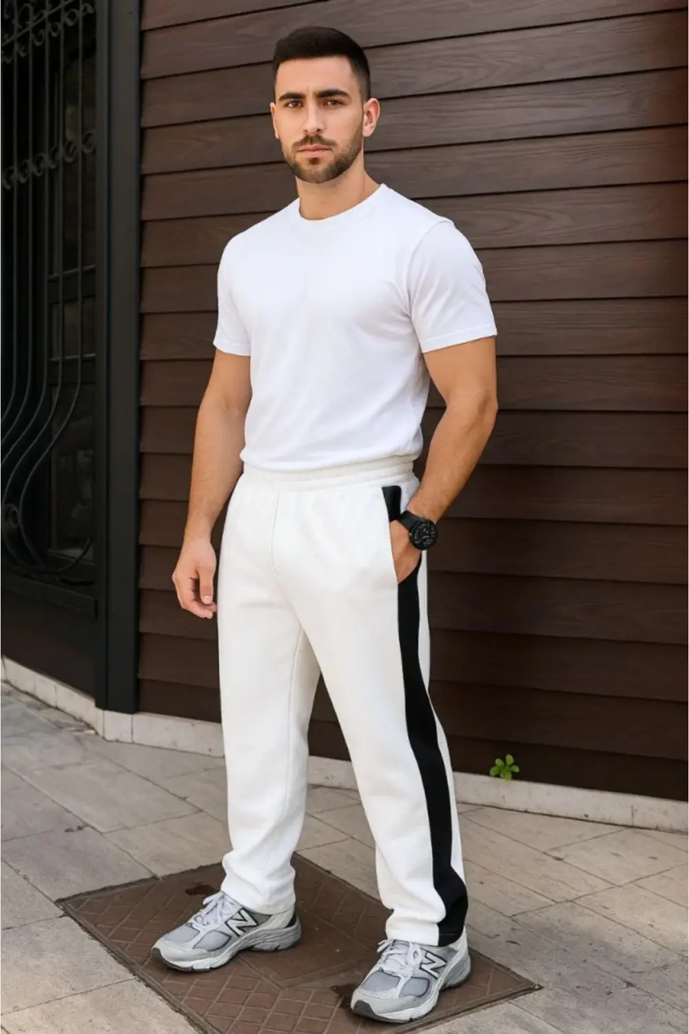 Erkek Üç İplik Kışlık Pamuklu Yandan Garneli Kalın Şeritli Cepli