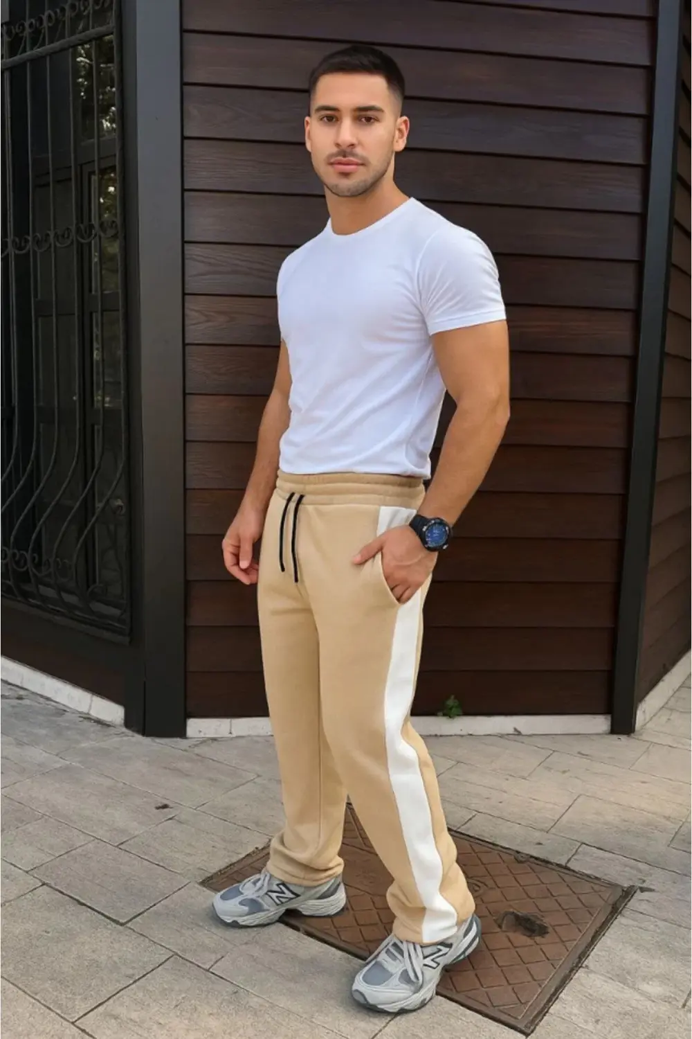 Erkek Üç İplik Kışlık Pamuklu Yandan Garneli Kalın Şeritli Cepli