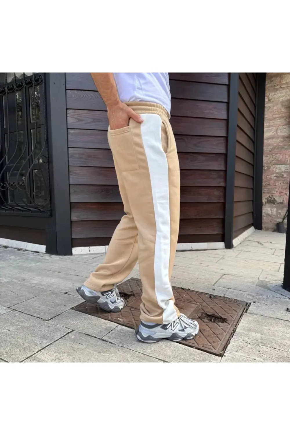 Erkek Üç İplik Kışlık Pamuklu Yandan Garneli Kalın Şeritli Cepli