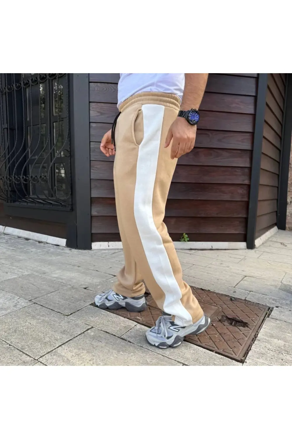 Erkek Üç İplik Kışlık Pamuklu Yandan Garneli Kalın Şeritli Cepli