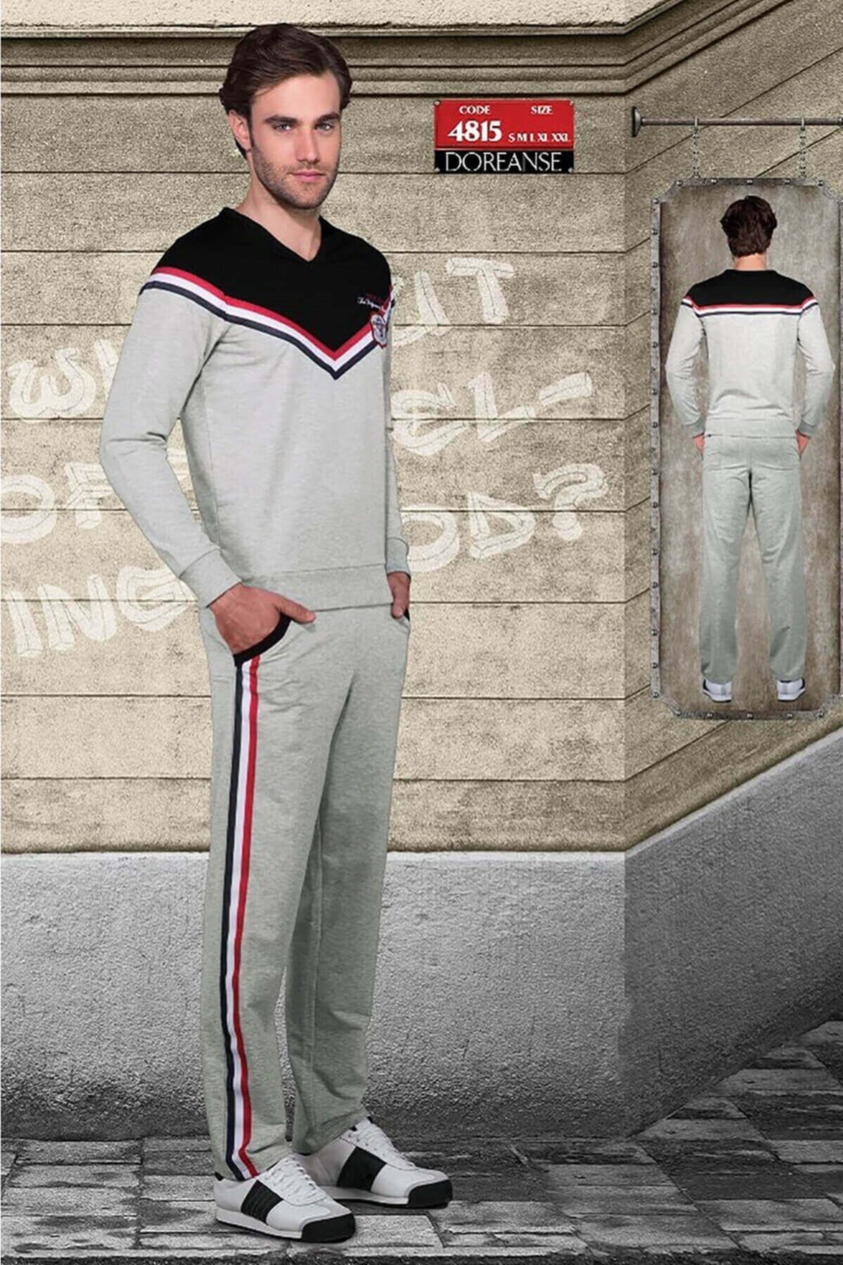 Doreanse Erkek Uzun Kol V Yaka Eşofman Takımı Grimelanj 4815