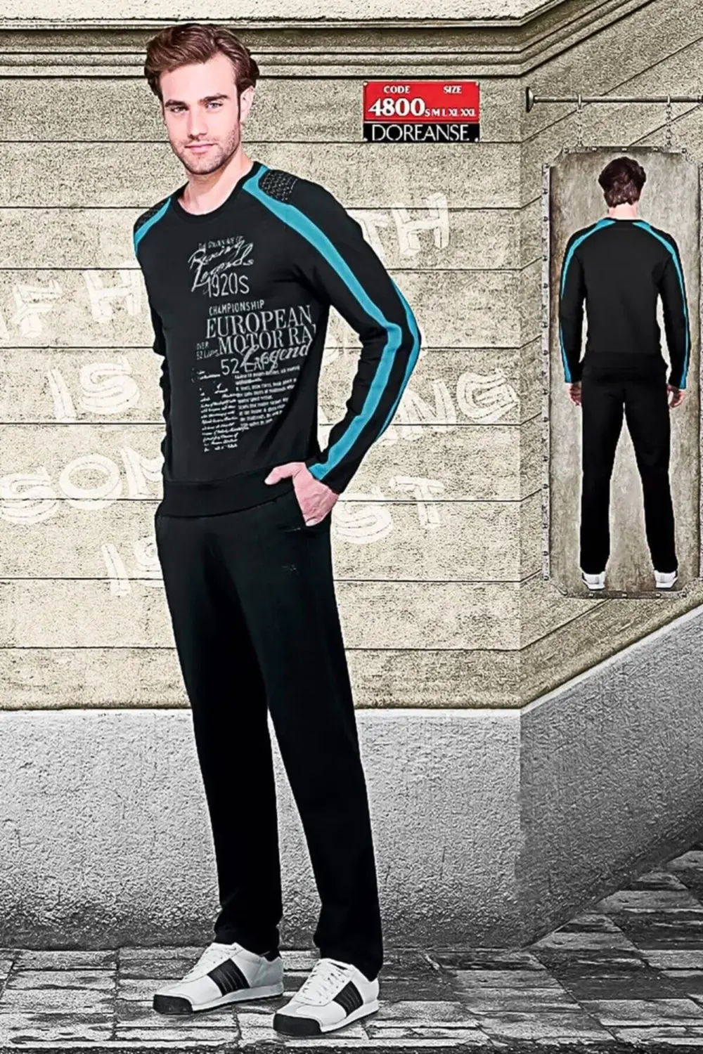 Erkek Uzun Kol Yuvarlak Yaka Eşofman Takımı Siyah 4800