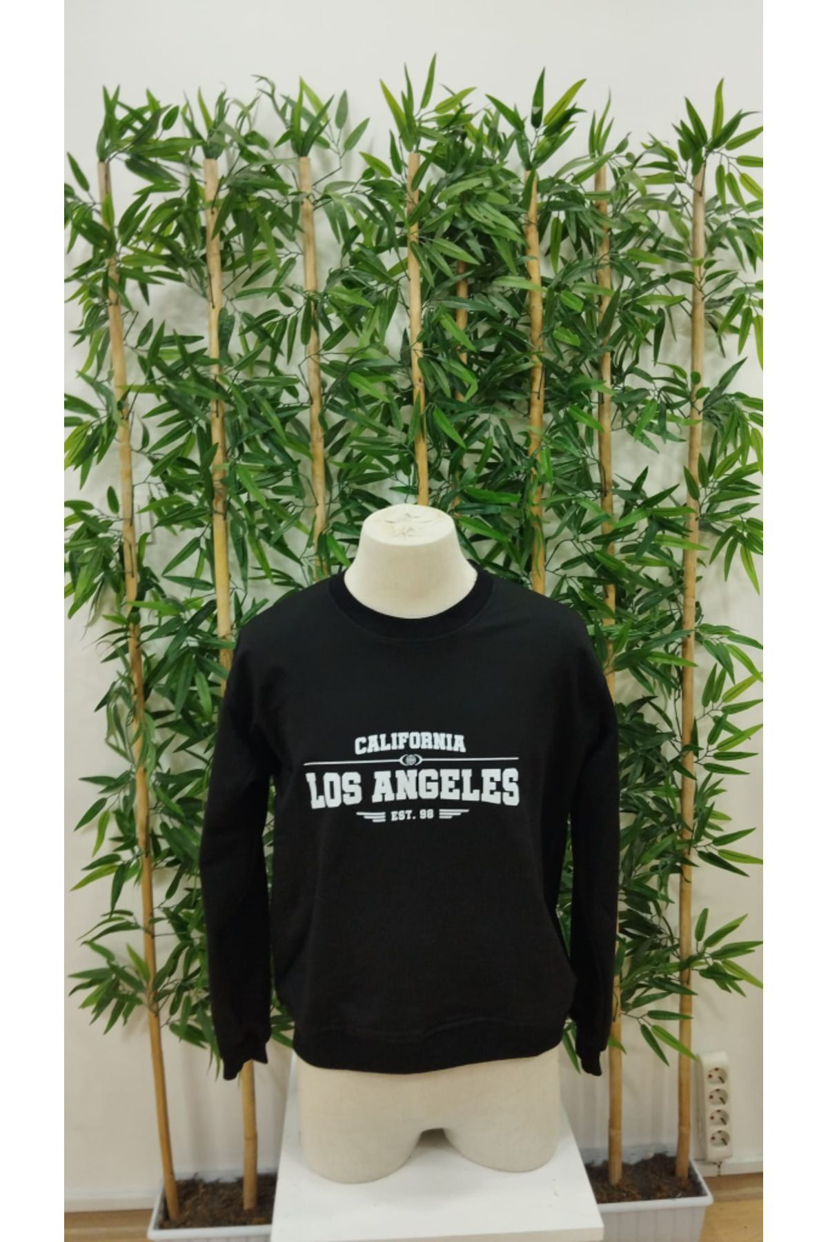 Erkek Uzun Kollu Bisiklet Yaka Los Angeles Yazılı Iki Iplik Bluz