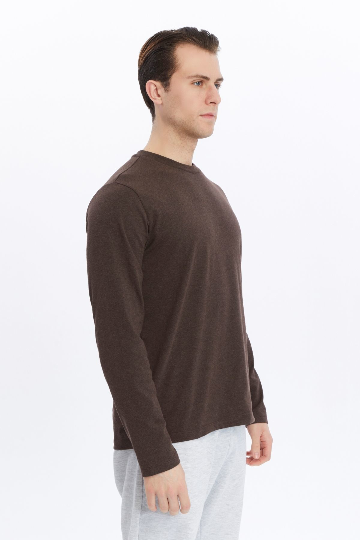 Defys Erkek Bisiklet Yaka Uzun Kollu Regular Fit Basic Tişört İndigo