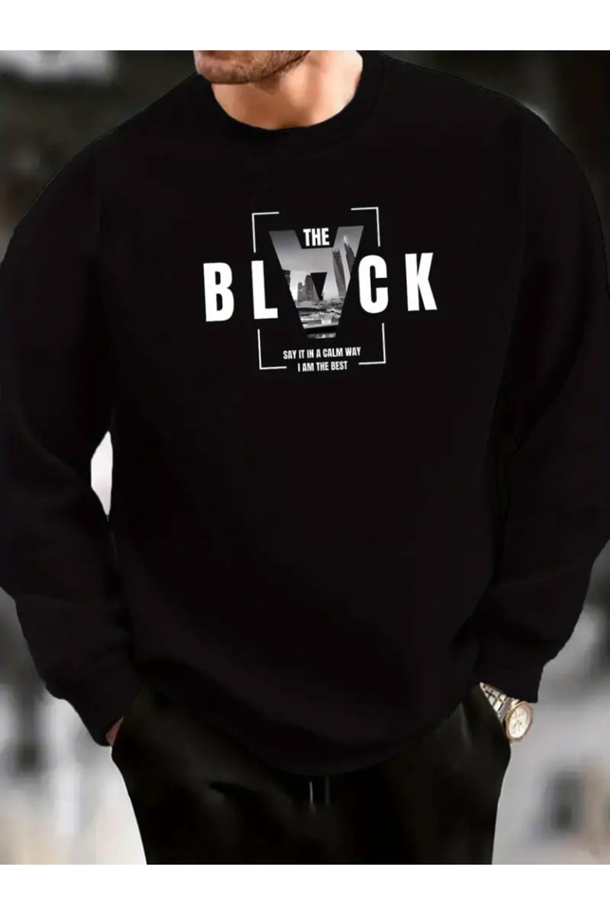 Creis Erkek Uzun Kollu Bisiklet Yaka Black Logolu İki İplik Bluz
