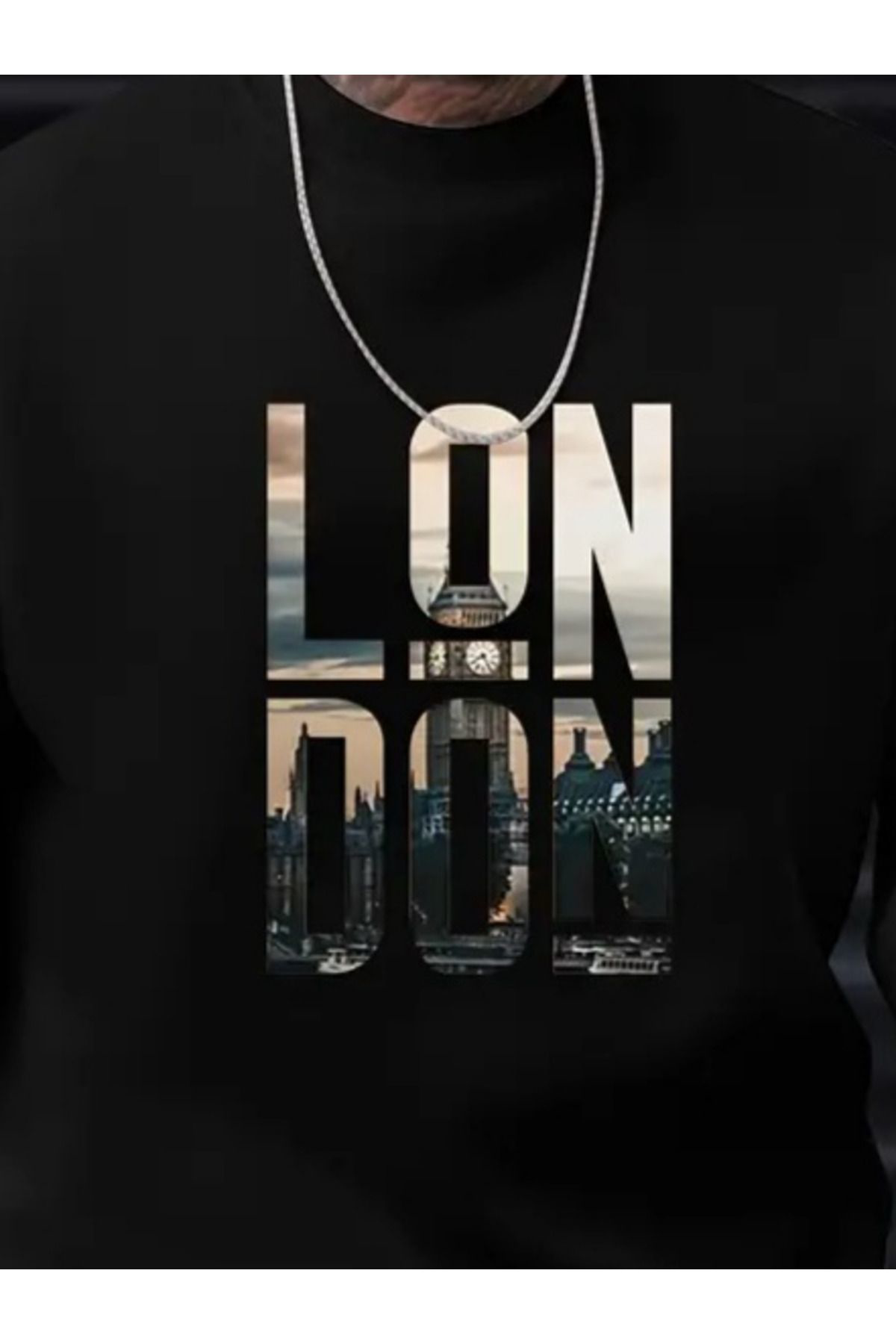 Erkek Uzun Kollu Bisiklet Yaka London Logo Baskılı Iki Iplik Bluz