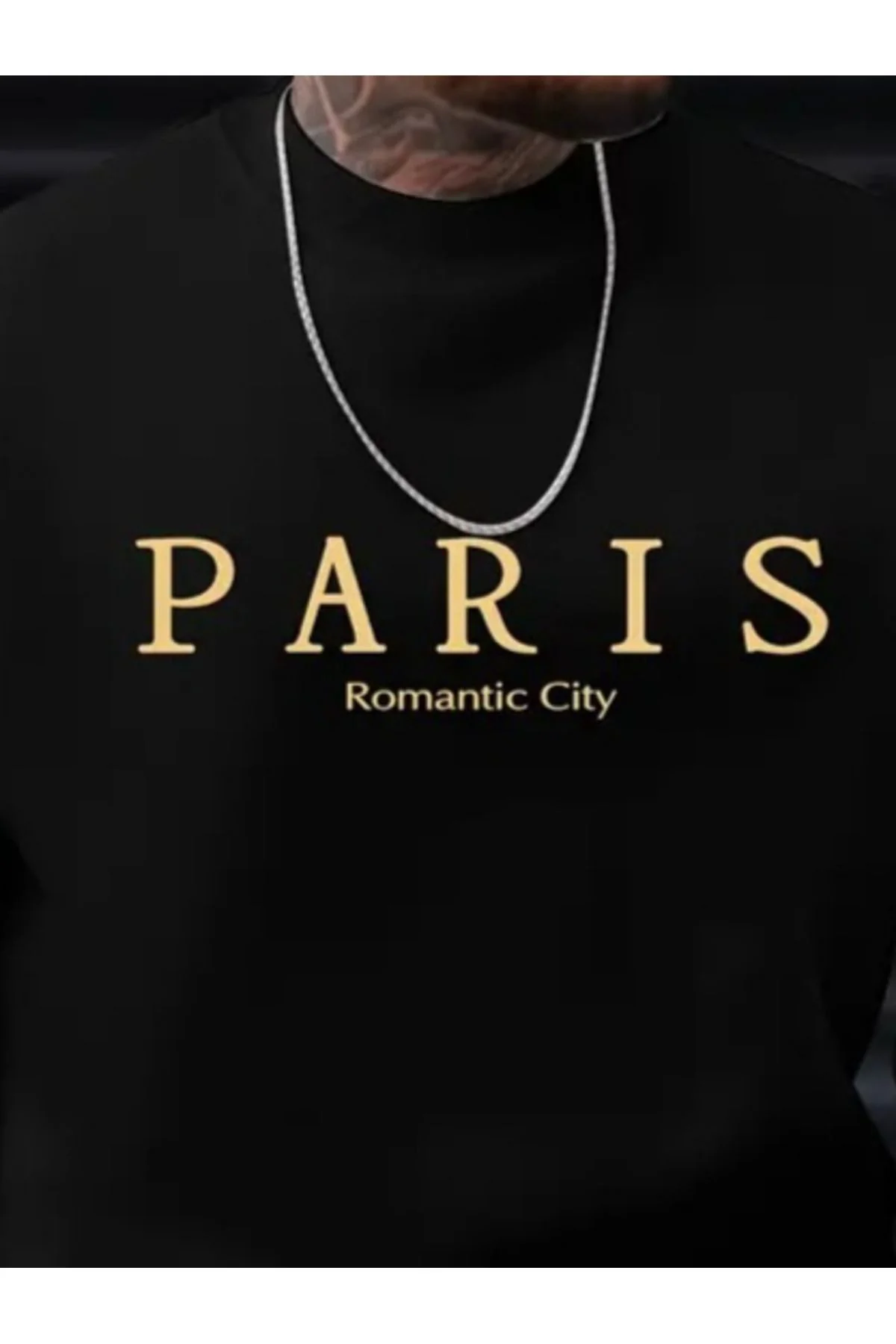 Erkek Uzun Kollu Bisiklet Yaka Paris Yazılı Iki Iplik Bluz