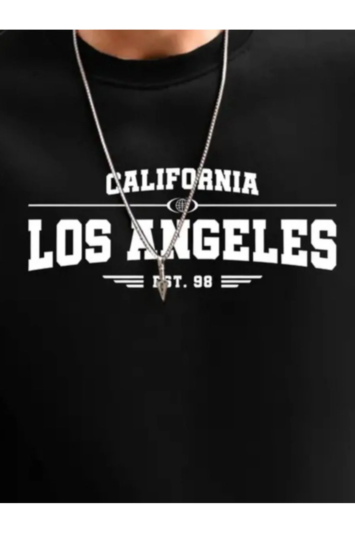 Erkek Uzun Kollu Bisiklet Yaka Los Angeles Yazılı Iki Iplik Bluz