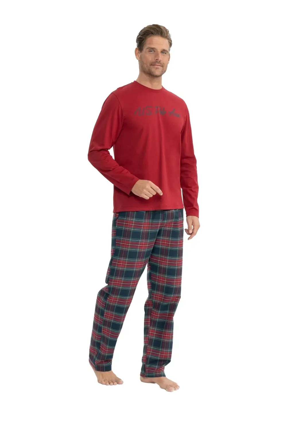 Erkek Uzun Kollu & Ekoseli Nova Ev Giyim & Pijama Takımı -MER.1.8