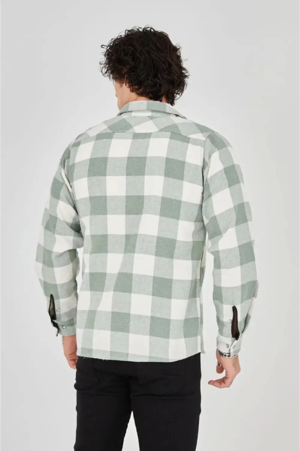 Erkek Uzun Kollu Oduncu Gömlek - Mint Yeşili