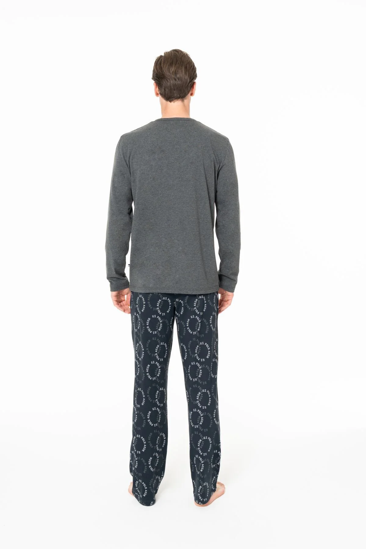Erkek Uzun Kollu Patlı Yaka Pamuklu Pijama Takımı Cepli Alt Pijama