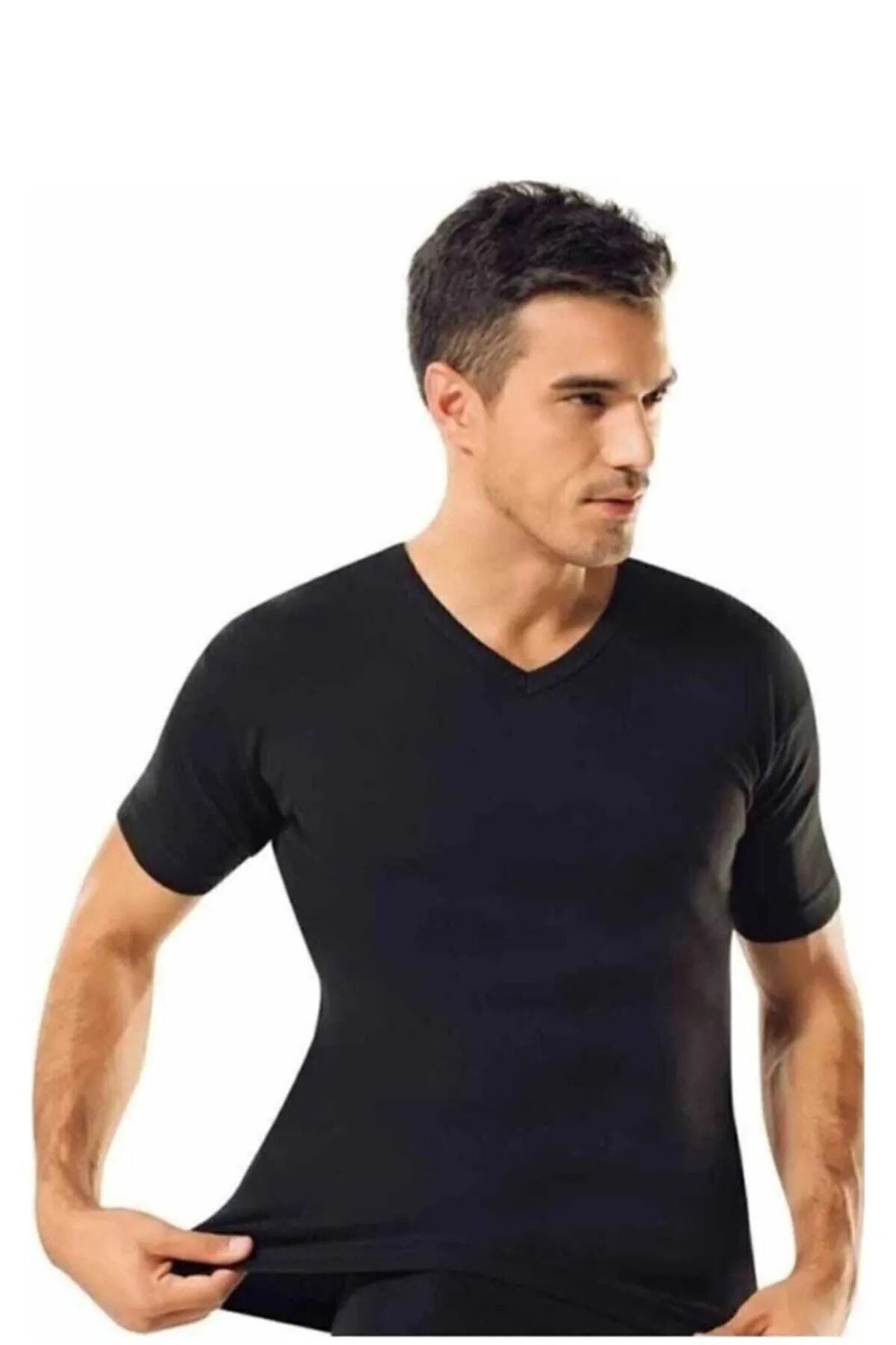 Tutku Erkek V Yaka Ribana Fanila Siyah / 1 Adet