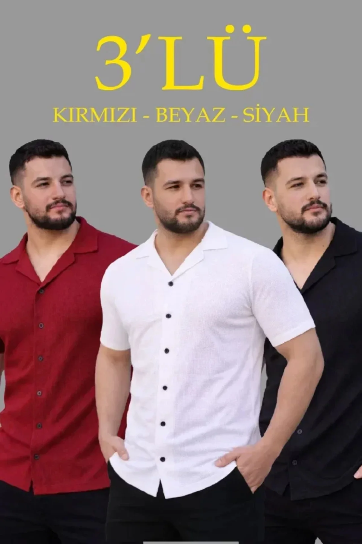 Erkek Waffle Dokuma Açık Yakalı Düğmeli Regular Kalıp 3’lü Gömlek
