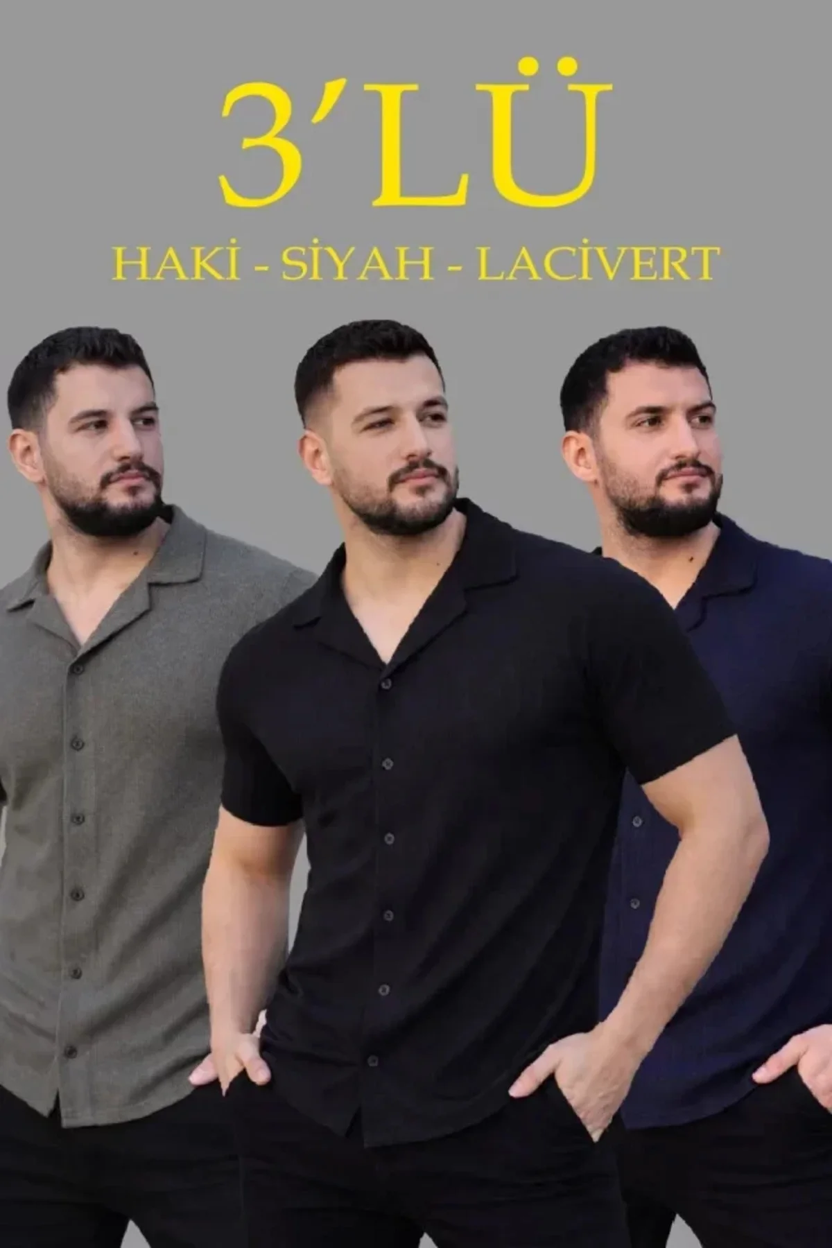 Erkek Waffle Dokuma Açık Yakalı Düğmeli Regular Kalıp 3’lü Gömlek