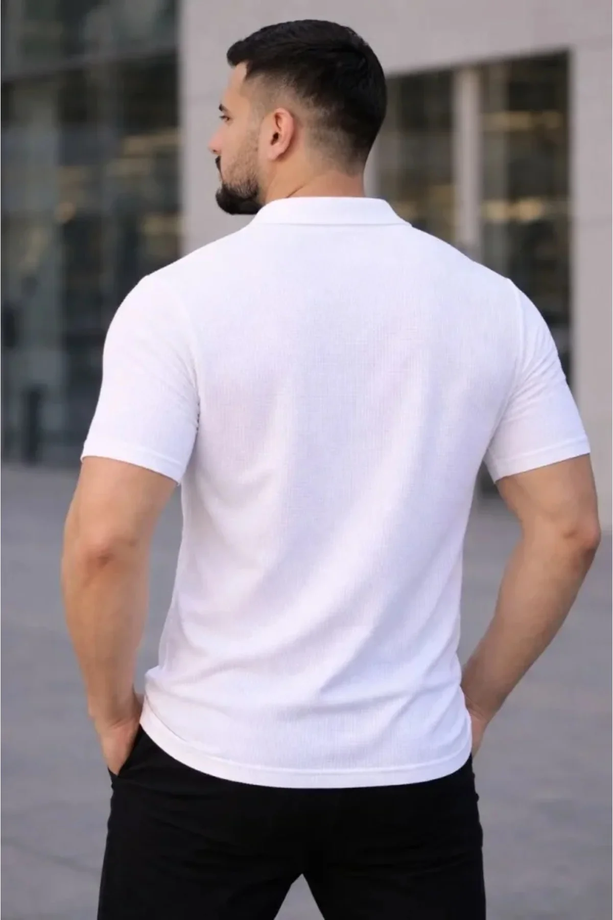 Erkek Waffle Kumaş Kısa Kollu Düğmeli Açık Yaka Regular Fit Gömle