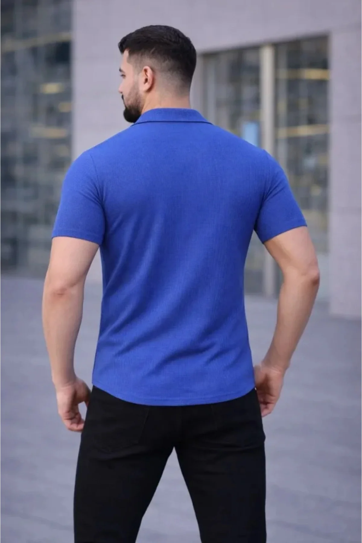 Erkek Waffle Kumaş Kısa Kollu Düğmeli Açık Yaka Regular Fit Gömle