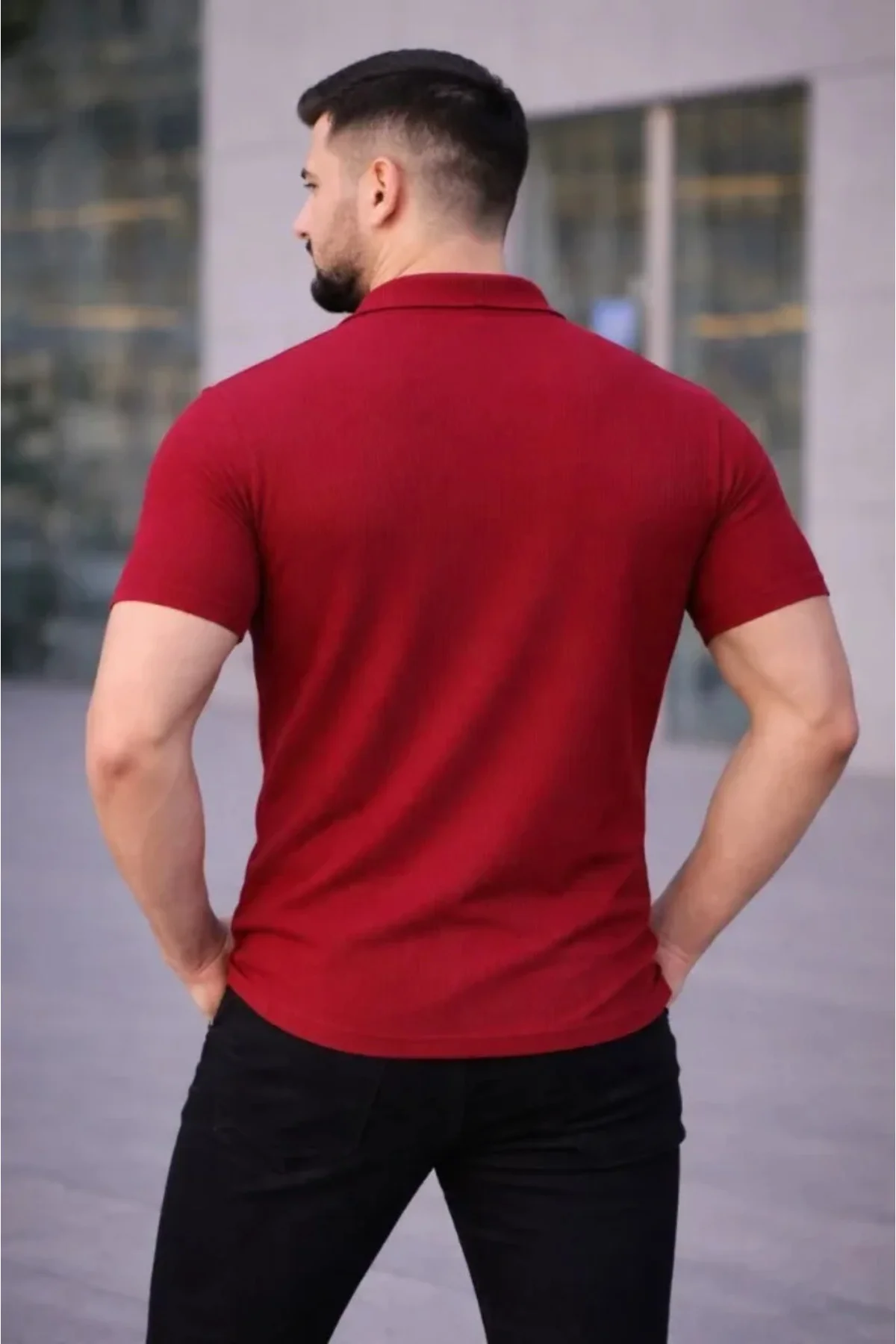 Erkek Waffle Kumaş Kısa Kollu Düğmeli Açık Yaka Regular Fit Gömle