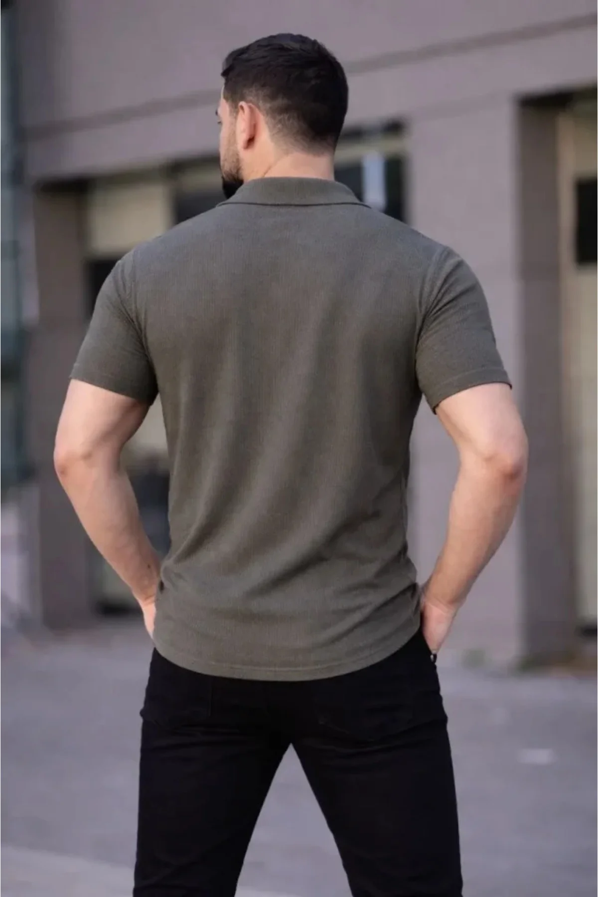 Erkek Waffle Kumaş Kısa Kollu Düğmeli Açık Yaka Regular Fit Gömle