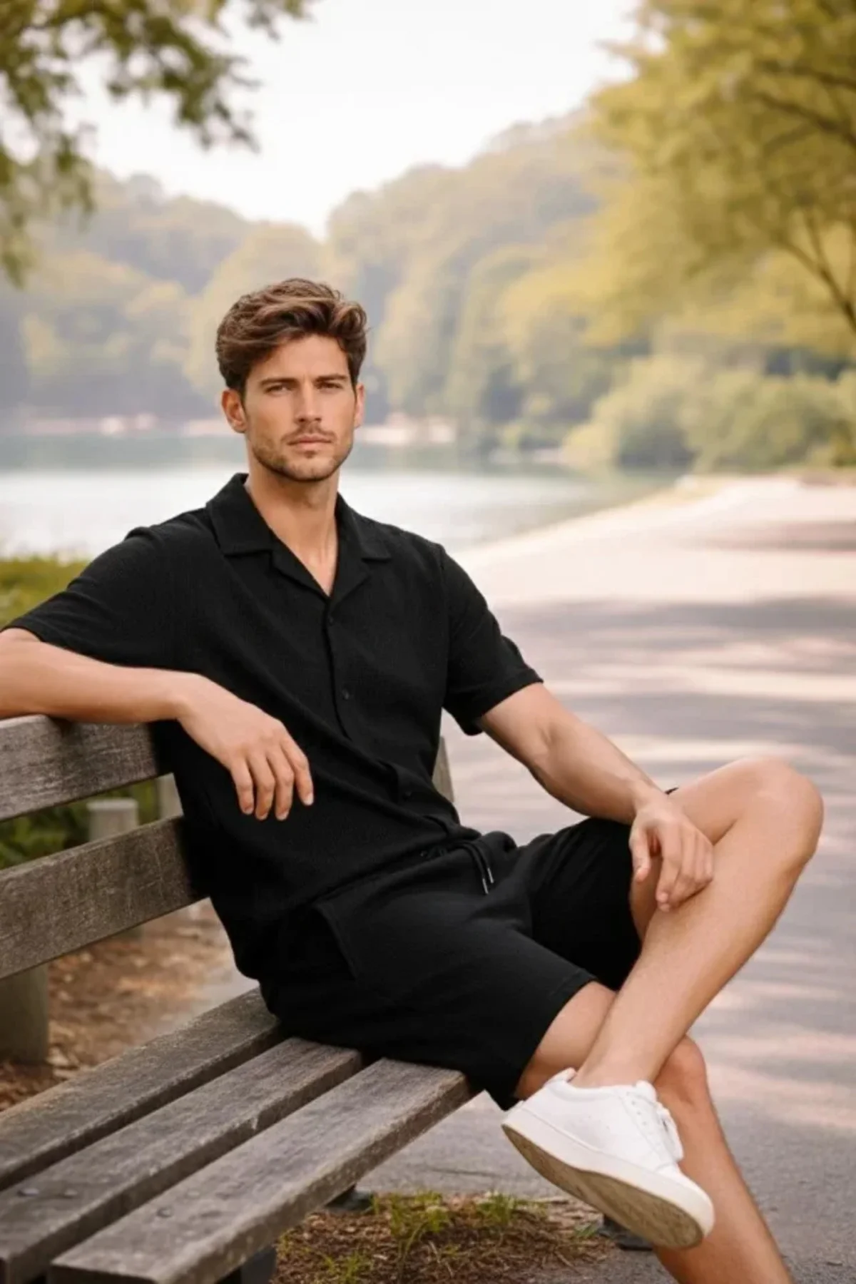 Erkek Waffle Kumaş Kısa Kollu Gömlek Şort Takım Regular Fit Yazlı