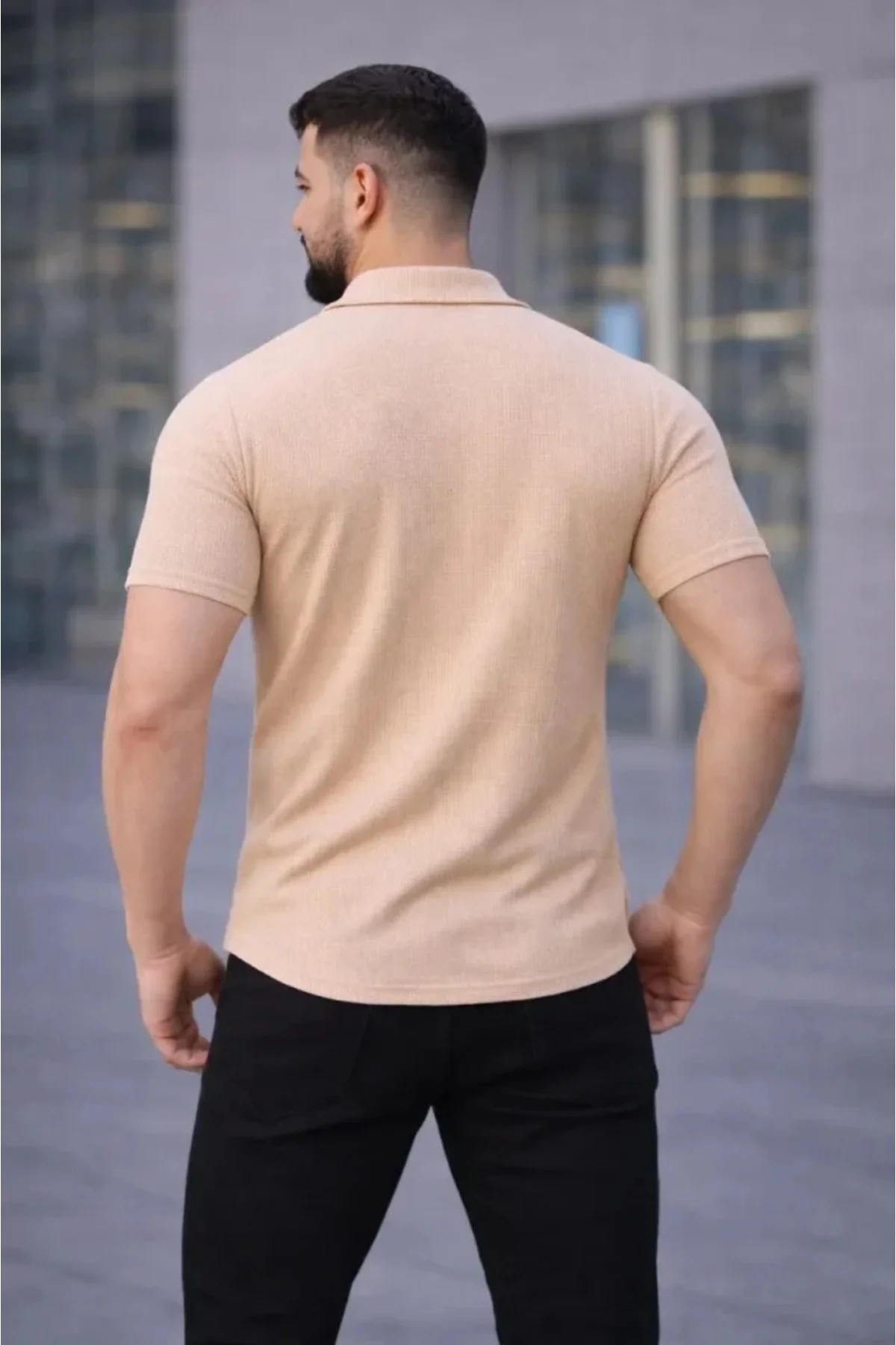 Erkek Waffle Kumaş Kısa Kollu Düğmeli Açık Yaka Regular Fit Gömle