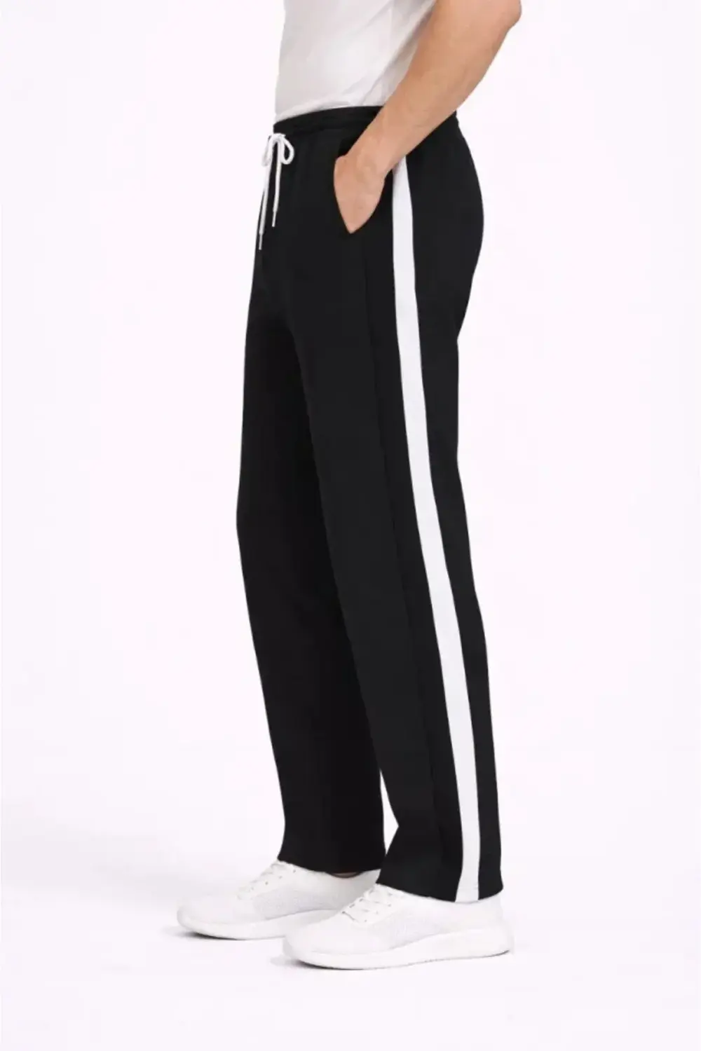 Erkek Yandan Şeritli Boru Paça Eşofman Altı 3 Iplik Pamuklu Eşofm