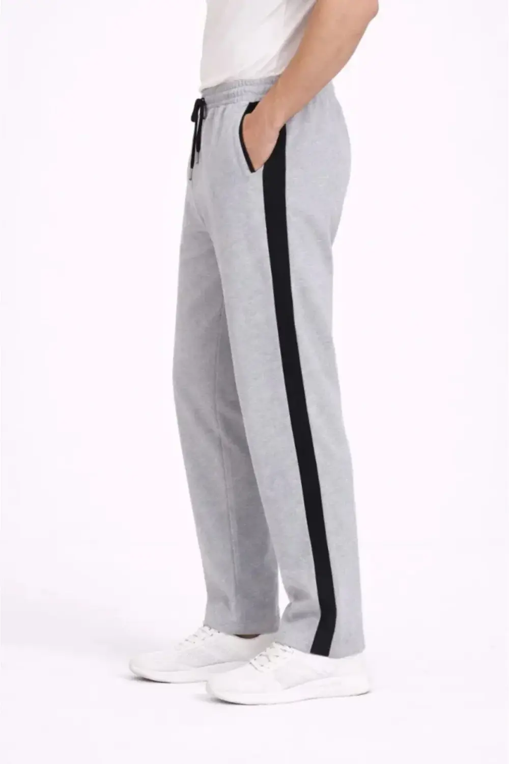 Erkek Yandan Şeritli Boru Paça Eşofman Altı 3 Iplik Pamuklu Eşofm