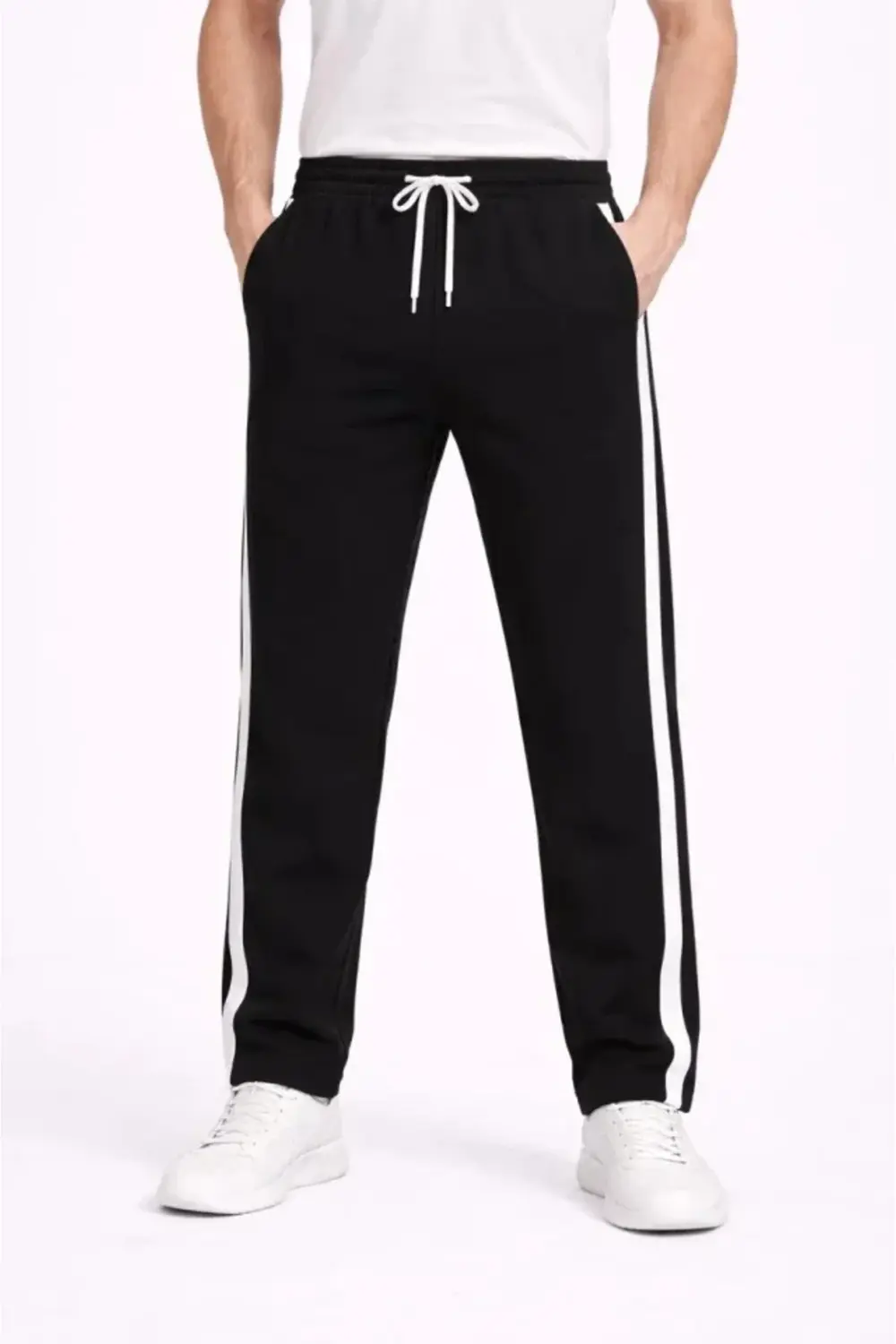 Erkek Yandan Şeritli Boru Paça Eşofman Altı 3 Iplik Pamuklu Eşofm