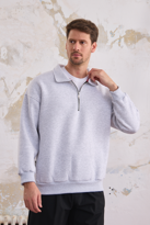 Erkek Yarım Fermuar Rahat Sweatshirt GRİMELANJ