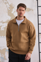 Erkek Yarım Fermuar Rahat Sweatshirt KARAMEL