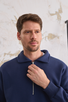 Erkek Yarım Fermuar Rahat Sweatshirt LACİVERT