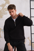 Erkek Yarım Fermuar Rahat Sweatshirt SİYAH