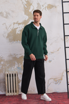 Erkek Yarım Fermuar Rahat Sweatshirt KOYU YEŞİL