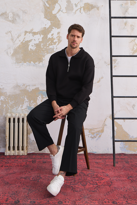Erkek Yarım Fermuar Rahat Sweatshirt SİYAH